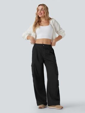 HALARA Mid Rise Button Zipper Side Pocket Wide Leg Casual Cargo Pants NWT XSMALL